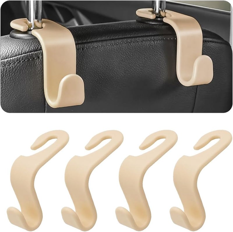 Hanemia 4PCS Car Seat Headrest Hooks, Auto Back Seat Hanger Holder, Durable Stylish Vehicle Organizer Universal Car Interior Accessories, Storage Hooks for Purses, Bags, Clothes, Coats, Hats (Beige/4PCS) - Image 1